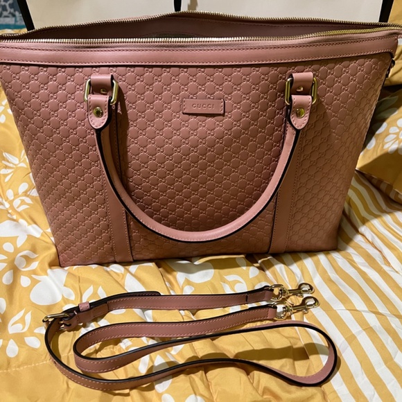 Gucci Guccissima Zip Top Handbag Purse Pink Gg Leather Shoulder Bag - Picture 4 of 16